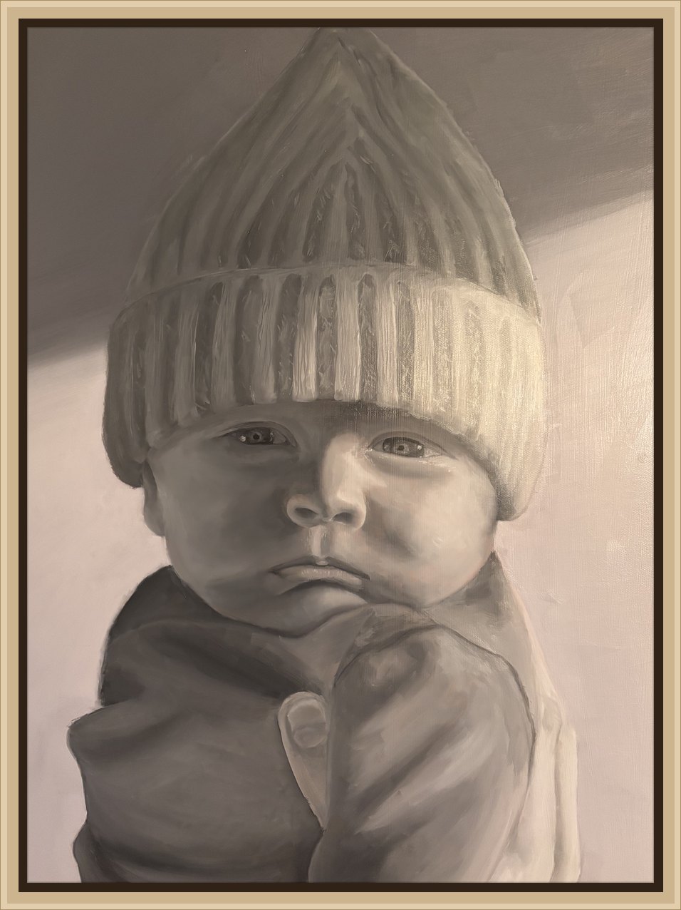 Portret met muts — studie in zwart-wit